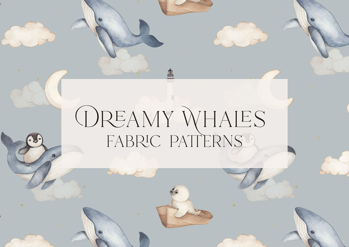 Whale Ocean underwater baby kids illustration kidswear pattern design  watercolor textile