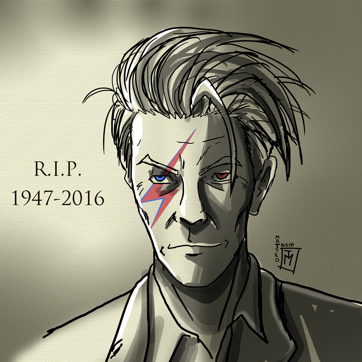RIP rest in peace david bowie thin white duke sketch tribute artwork farewell white duke