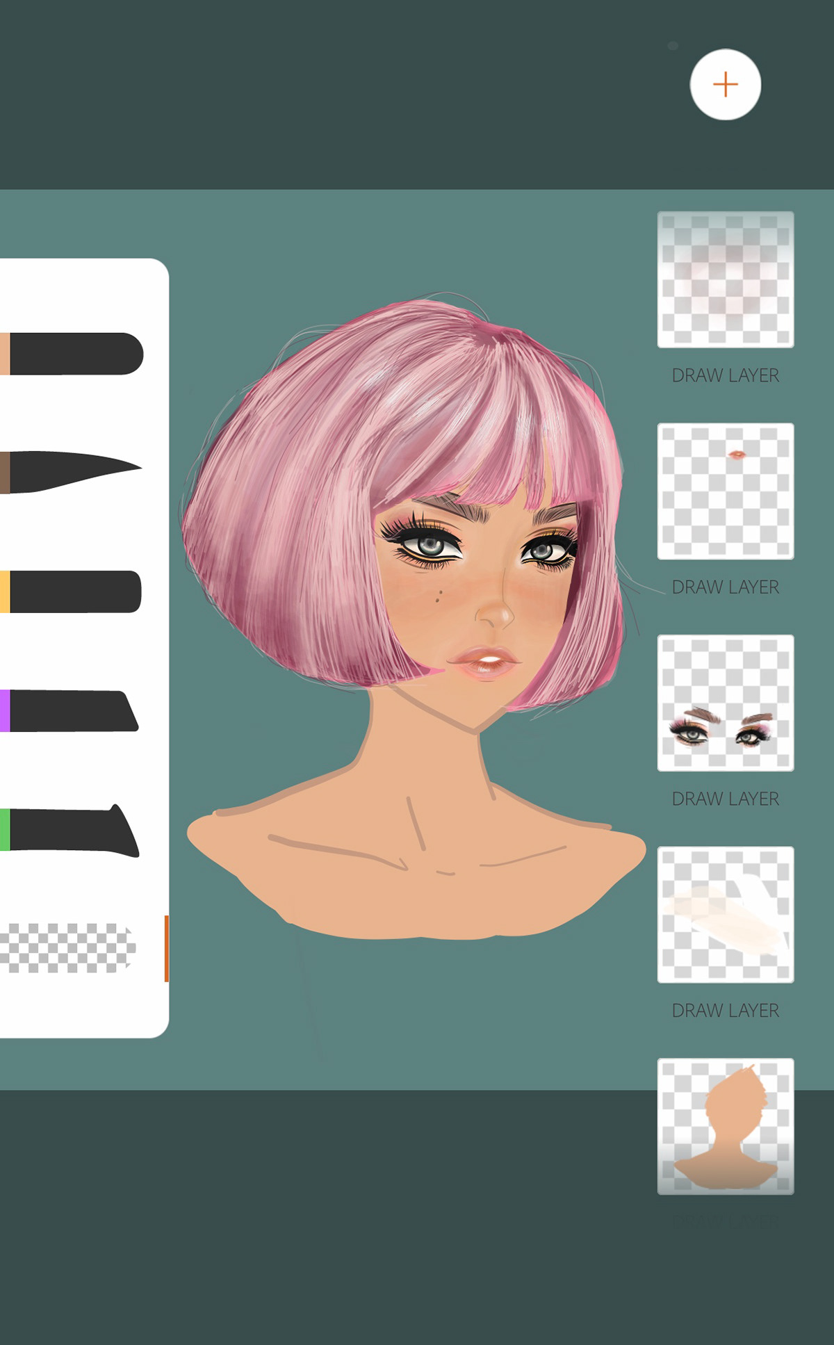 adobe art colors digital draw face Fashion  girl hair Illustrator makeup pastel pink pinkhair portrait pretty watercolor