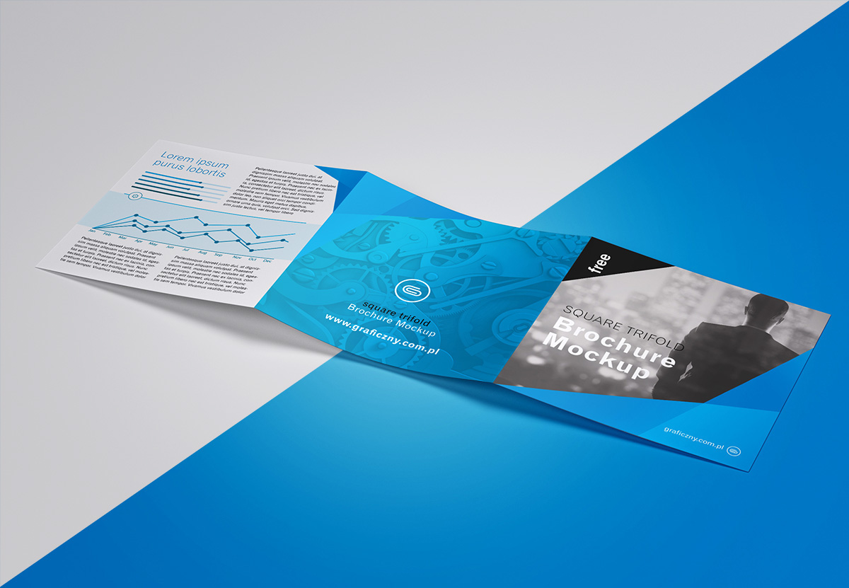 Free trifold square brochure mockup on Behance