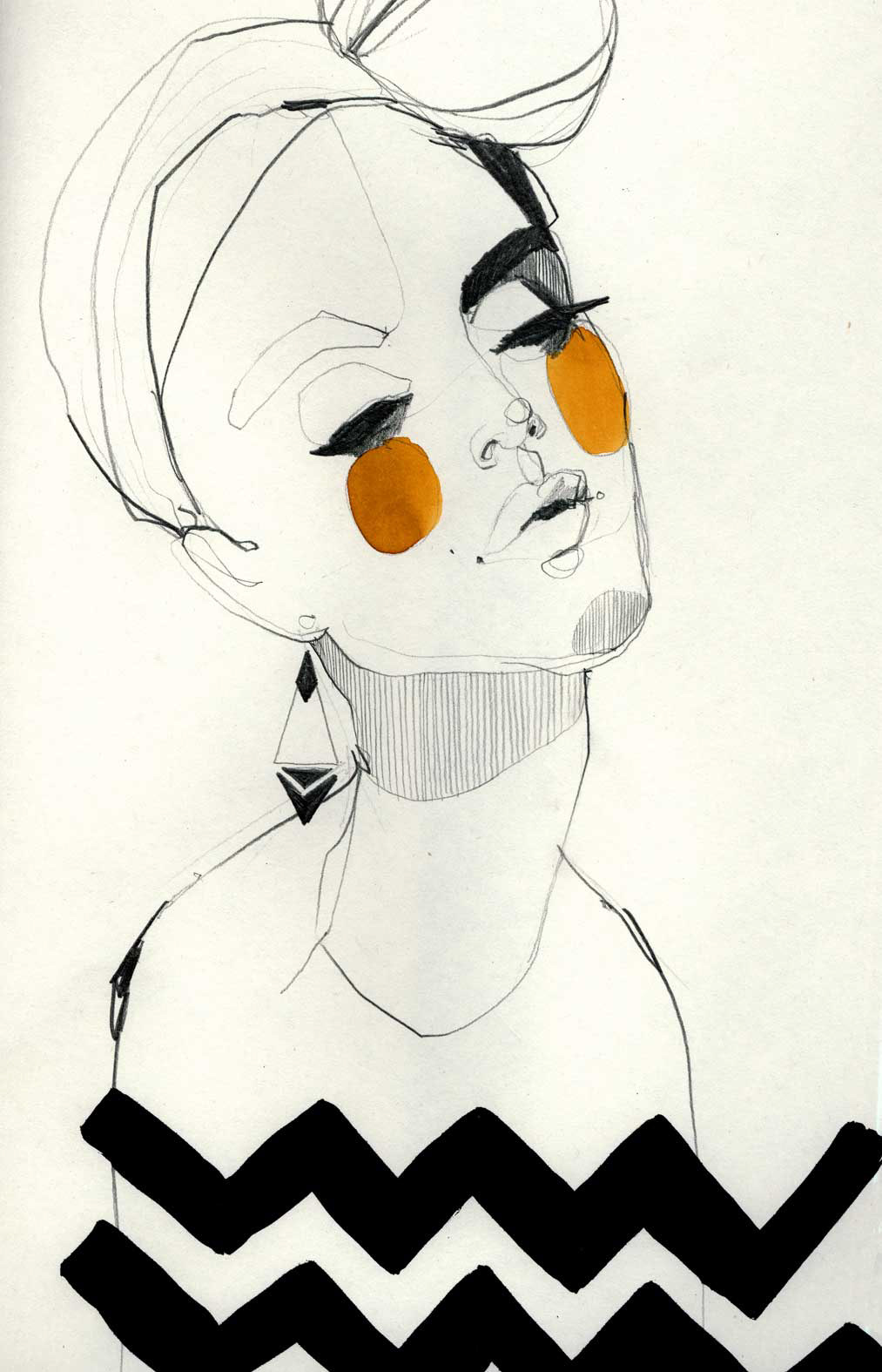 mirror Zeitgeist Ekaterina Koroleva fashion illustration ink pen portrait of rhombus watercolor