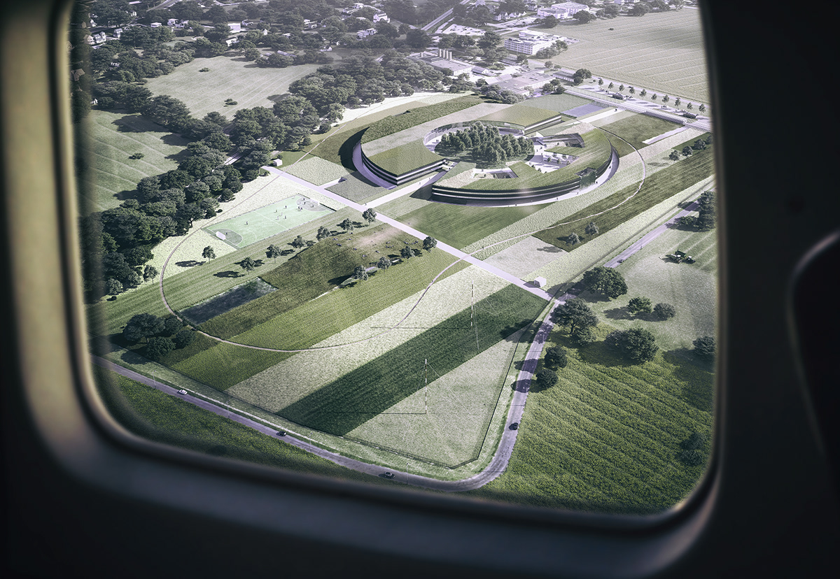 Landscape architecture planning airport birdview Aerial farm circle design