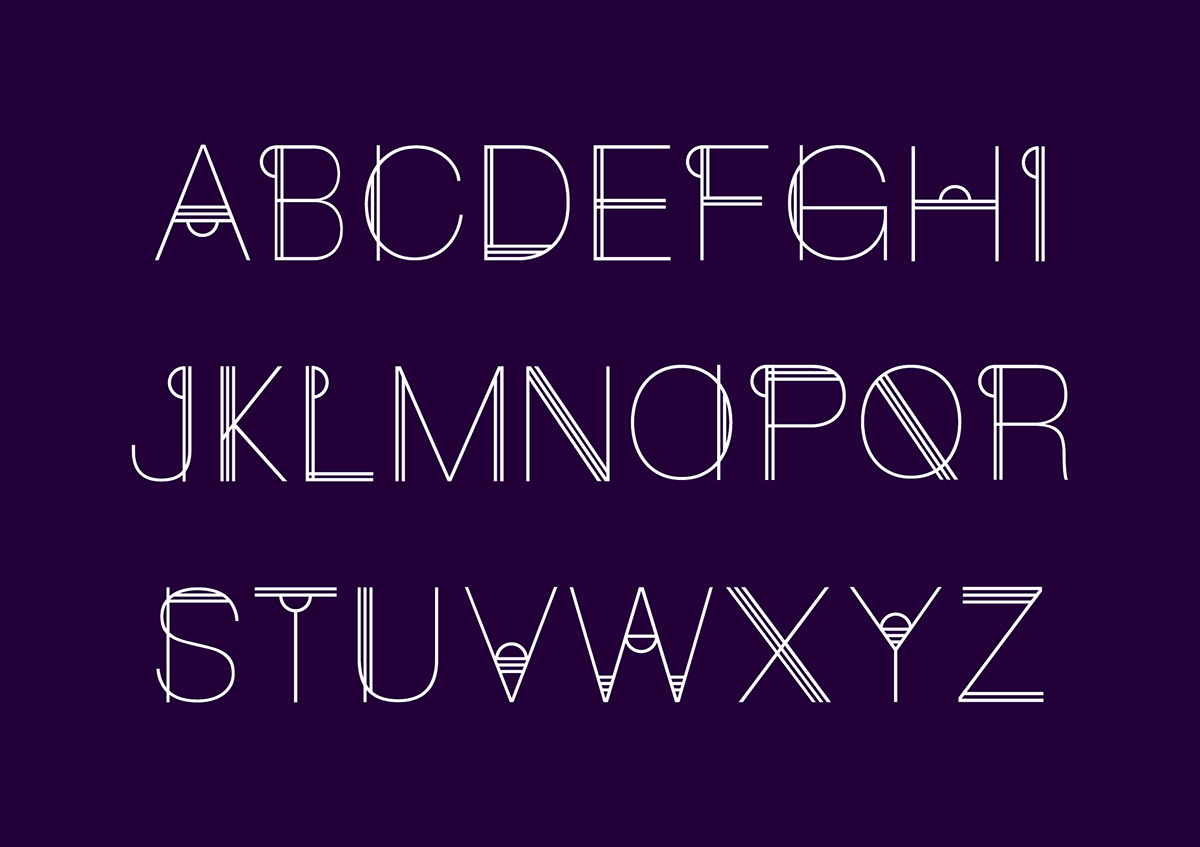 Typeface type design art deco art-deco city Urban Christmas modern purple cityscape White linear