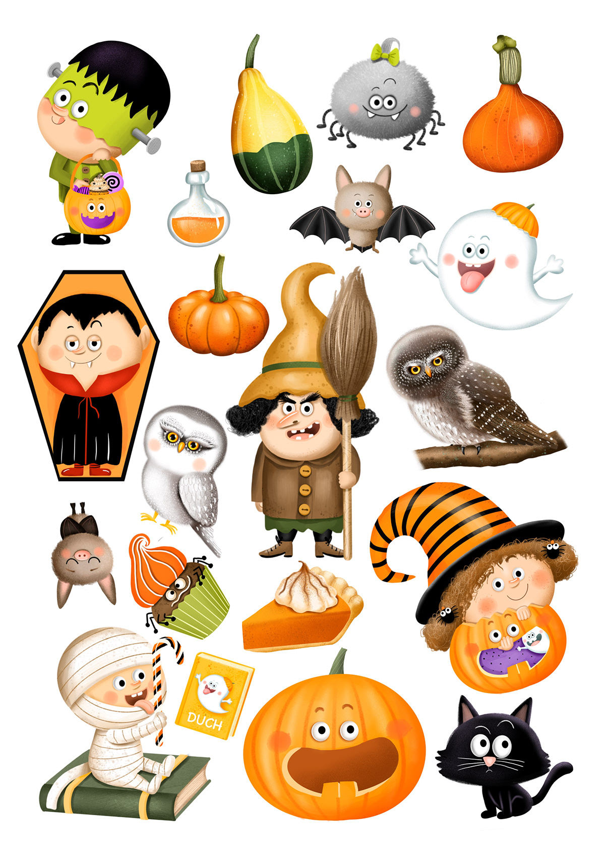 autumn Character design  childrenbook ChildrenIllustration Digital Art  Halloween owl pumpkin Sweets witch