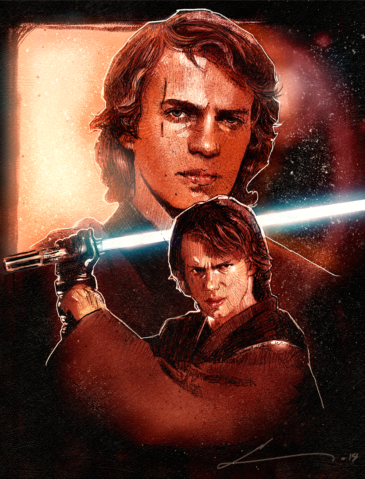 Starwars Anakin skywalker lightsaber art poster painting   airbrush photoshop digital
