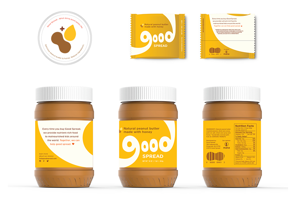 Custom type hand type Logotype identity visual system brand peanut butter flexible packets Secondary Marks philanthropic end world hunger good spread
