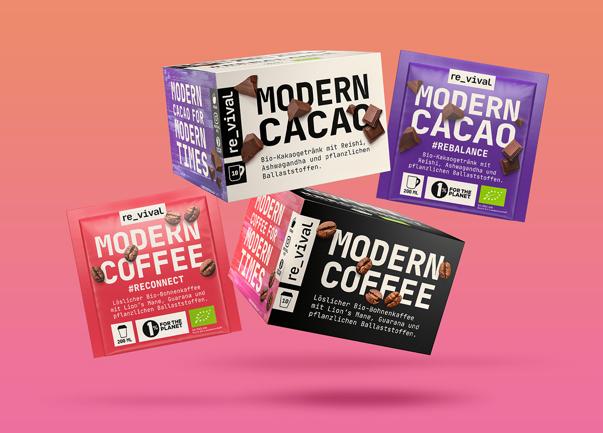 beverage branding  Cocoa Coffee Corporate Design gradient logo Mushrooms Packaging Website