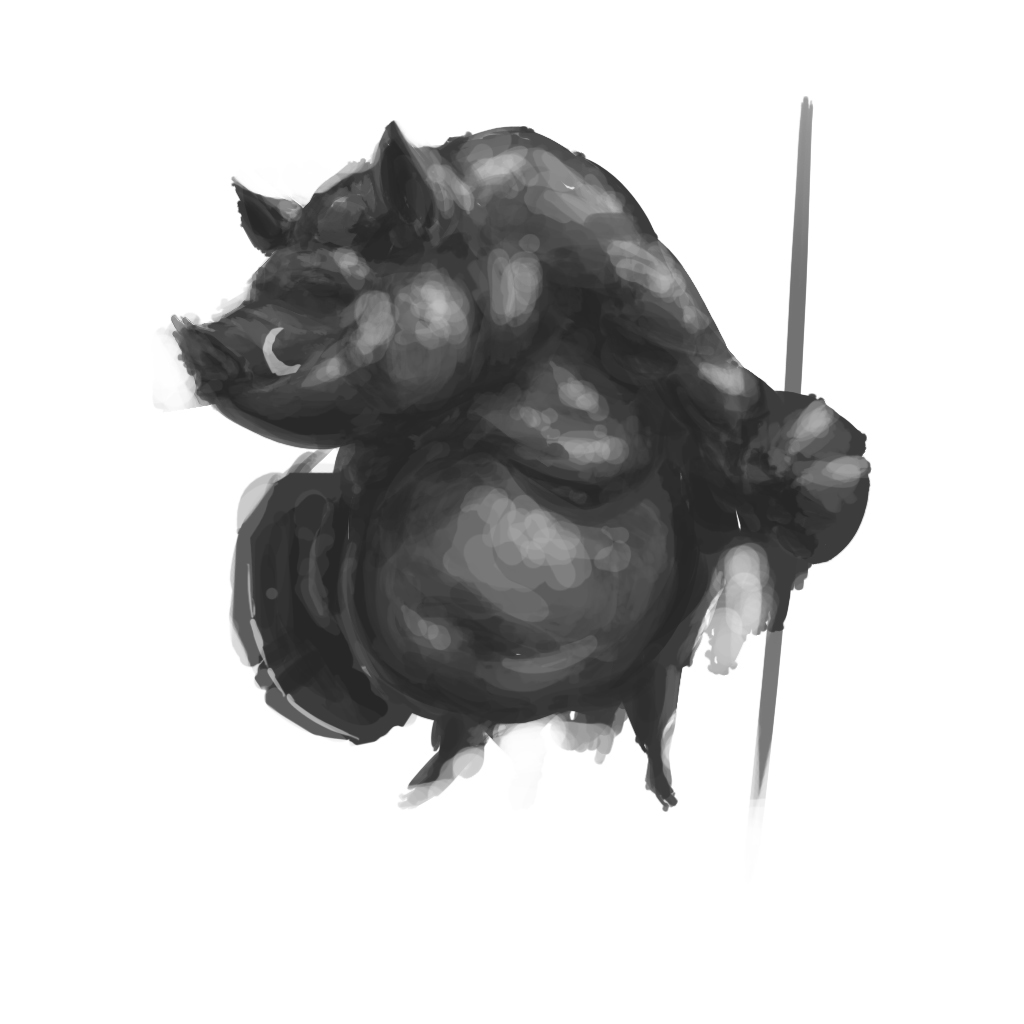 boar guardian row spear pig HOG pigman triceratops Armor black and white fat warrior