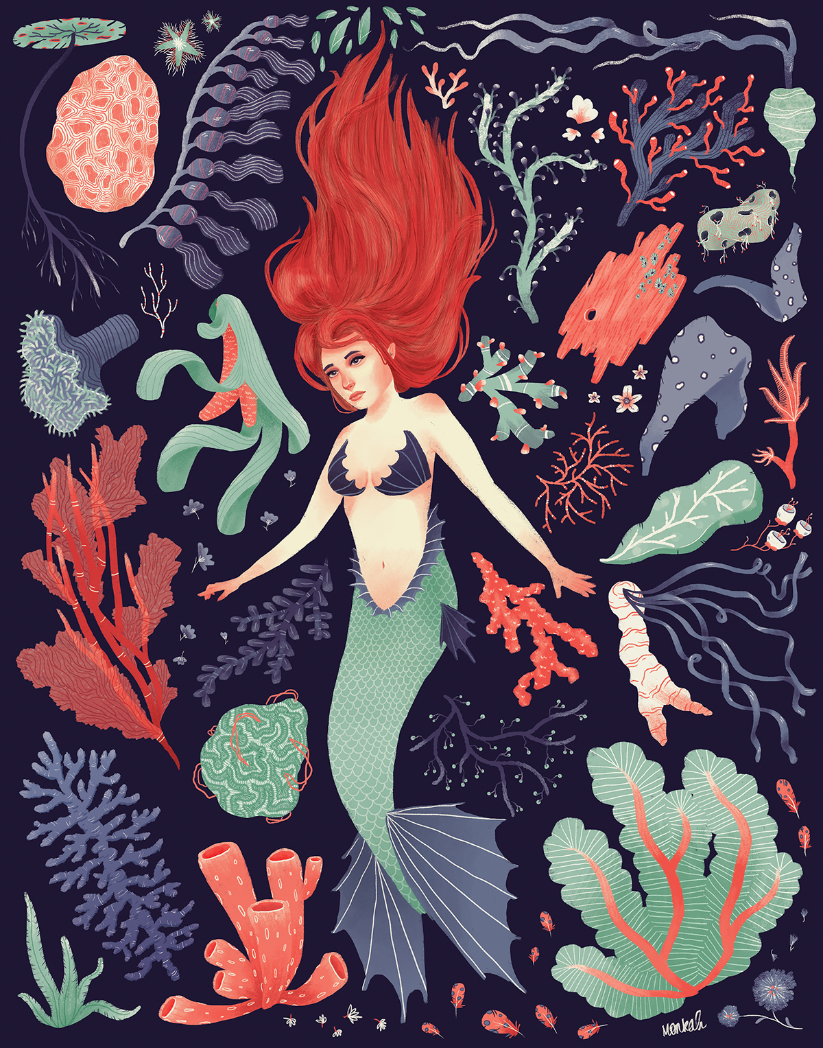 mermaid underwater Ocean sea plants coral starfish seahorse fish stingray octopus reef seaweed madethis colossal