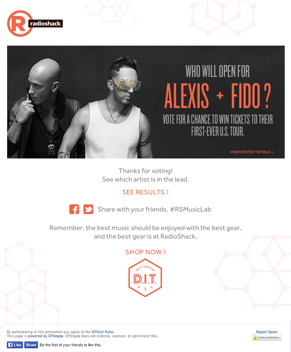 radioshack Alexis y Fido facebook contest