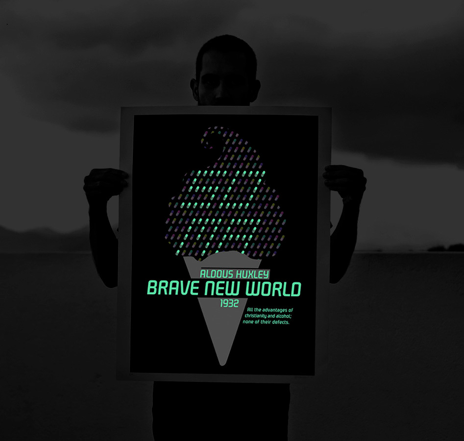 design drug Dystopia glowinthedark Huxley neon poster screenprint Soma BraveNewWorld