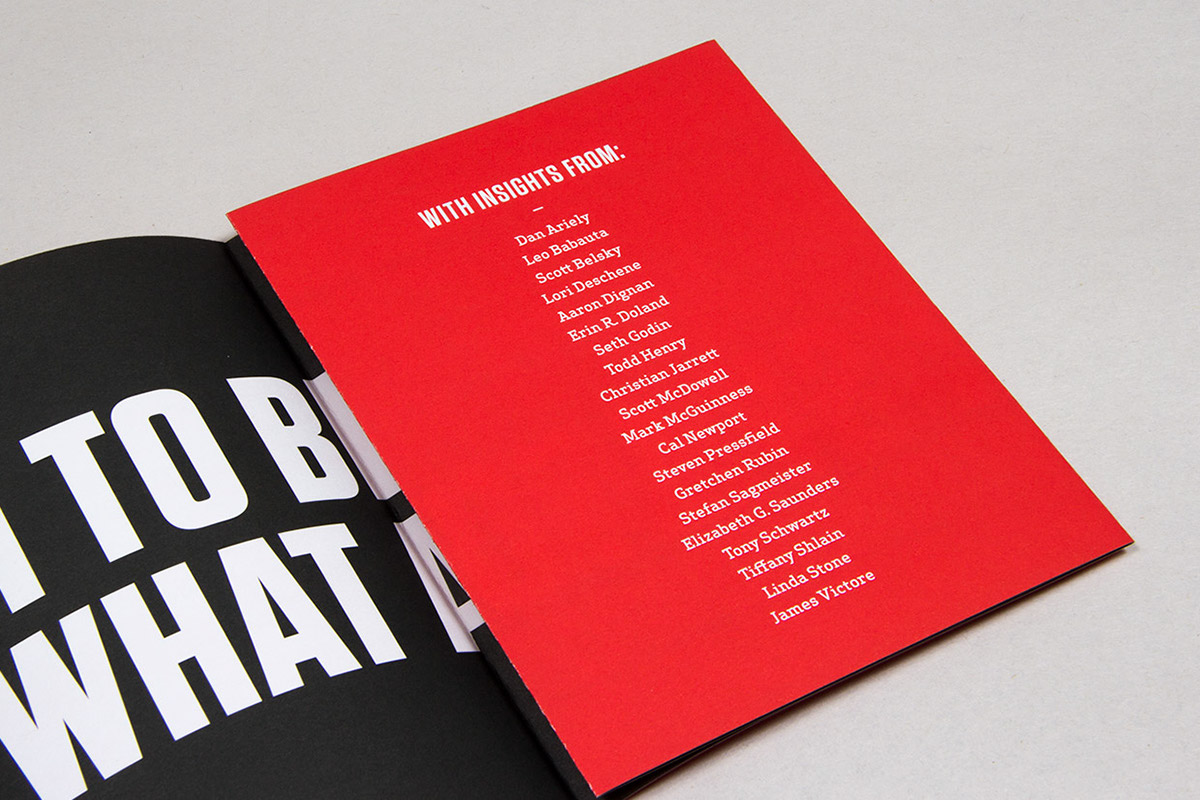 99U print design brochure poster quote inspirational red black modern simple clean book fold out type