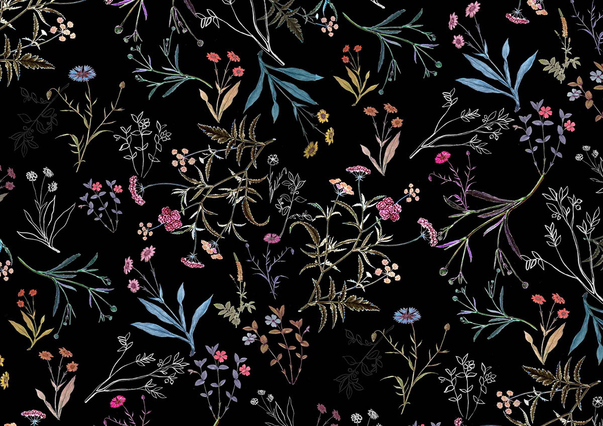 Fashion  textile patter vintage botanical ILLUSTRATION 