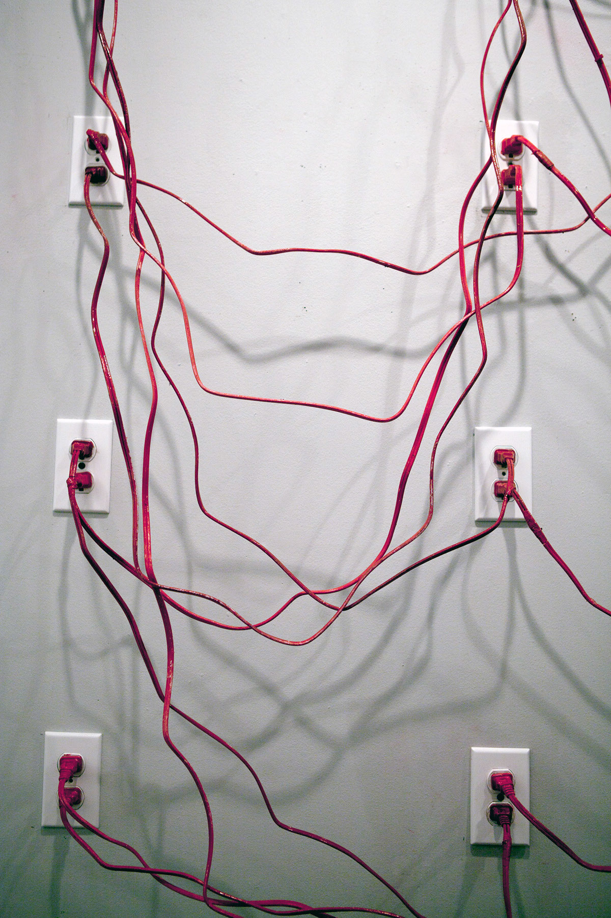 dissociation Isolation depression sculpture Installation Art cords red outlets Plug wire wall multiples alone Disconnection