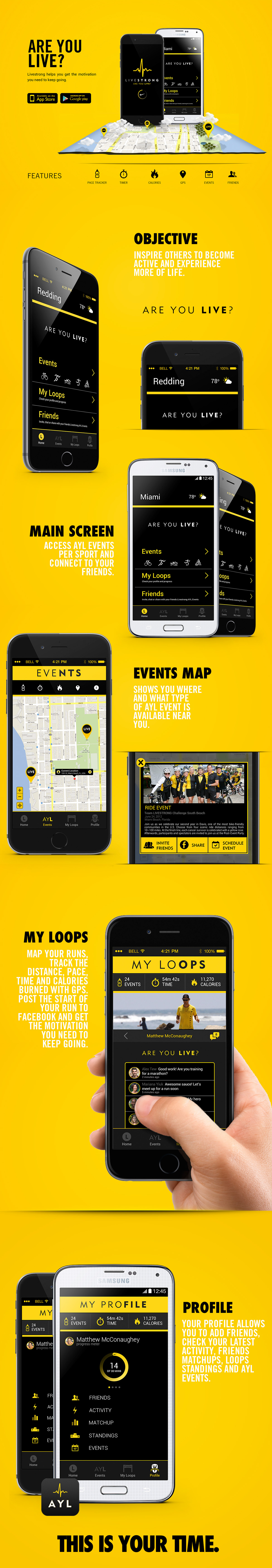 Livestrong  mobile app  Application  iphone  android  track  active  sports  profile  exercise Nike alive  UI  UX