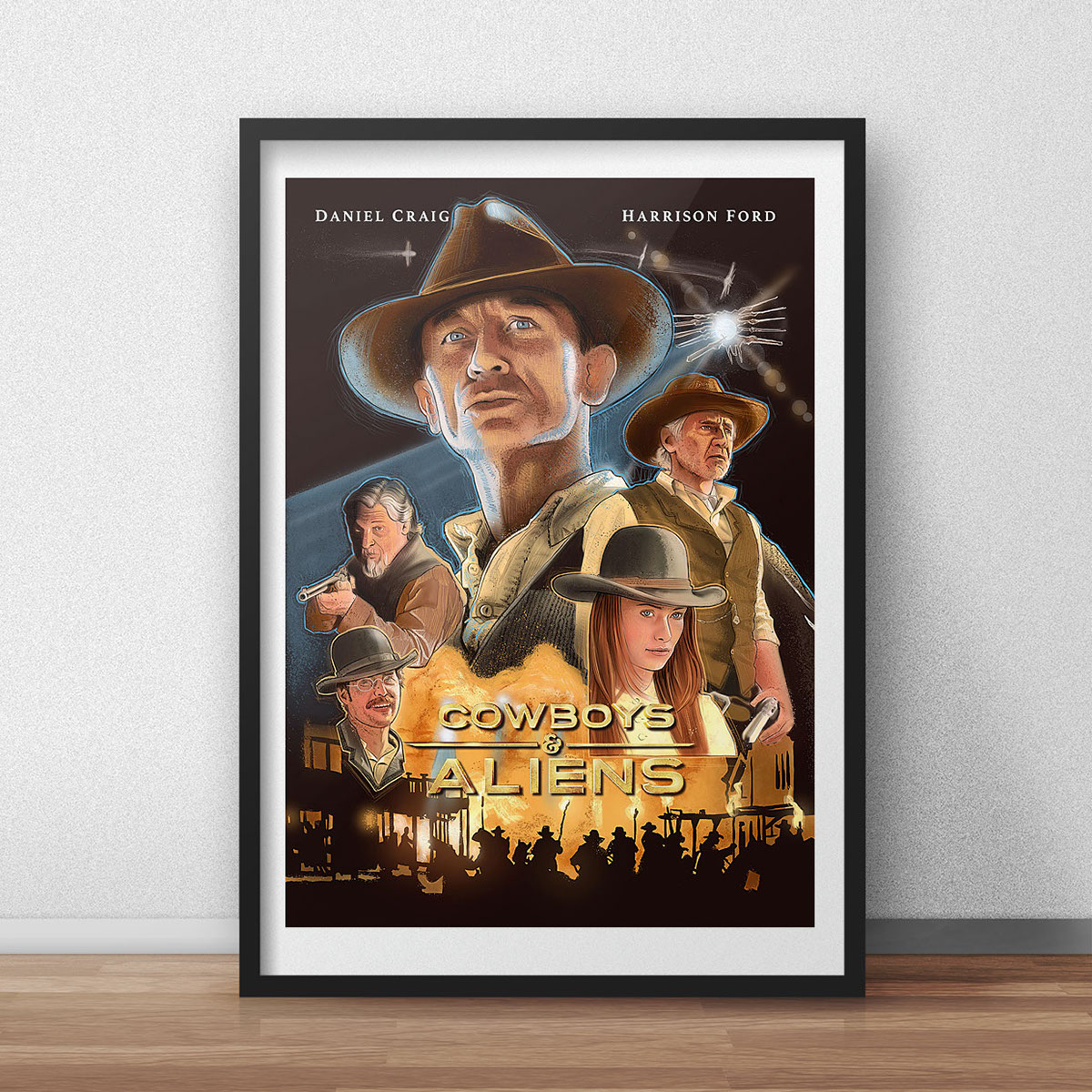 Cowboys and Aliens alternative movie poster daniel craig Harrison Ford Olivia Wilde sam rockwell Drew Struzan style