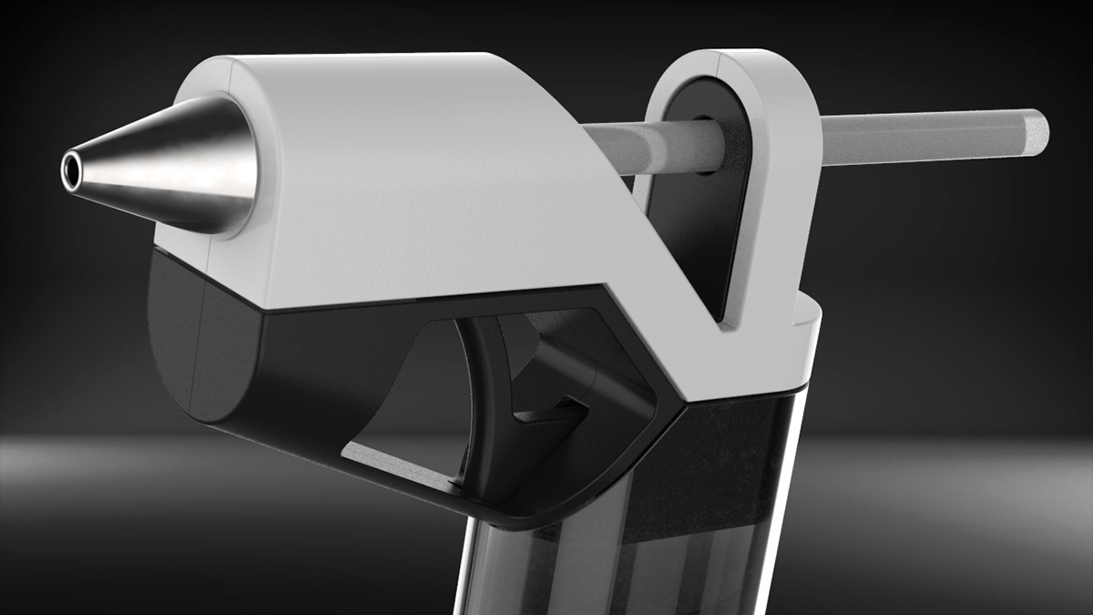 Glue Gun design industrial design  product design  3D Rendering Maya mechanism Stationery stationery design