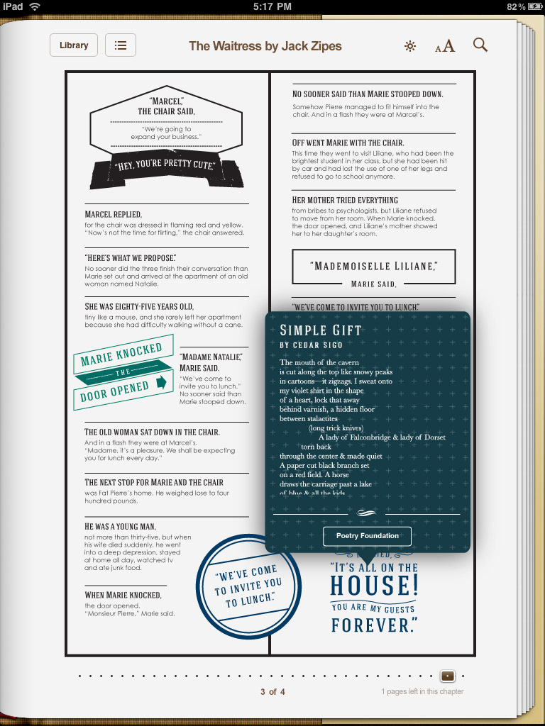 The WAitress ISTD 2012 creative iPad print menu resturant interaction TALES iBooks logo brand type Poetry  University