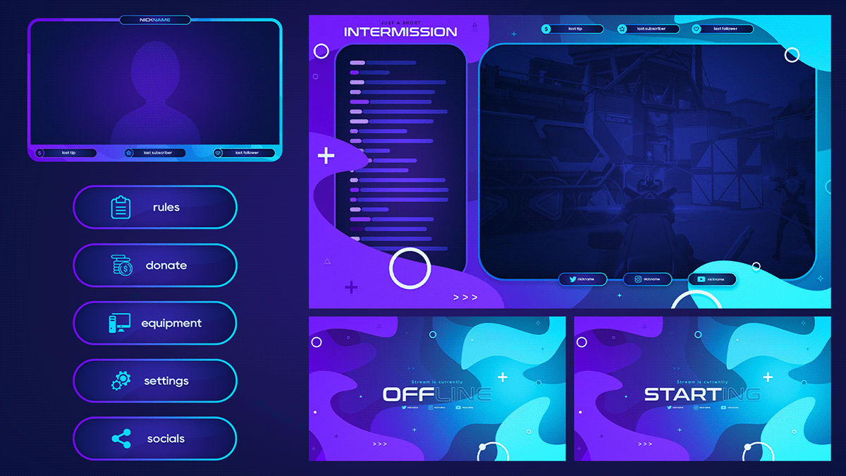 Facecam webcam Twitch youtube Overlay twitch package Pack Stream pack twitter