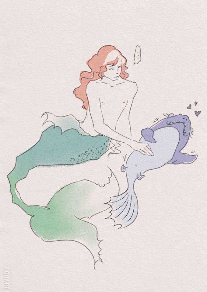 mermaid  merman shark watercolour soft manga paint tool sai