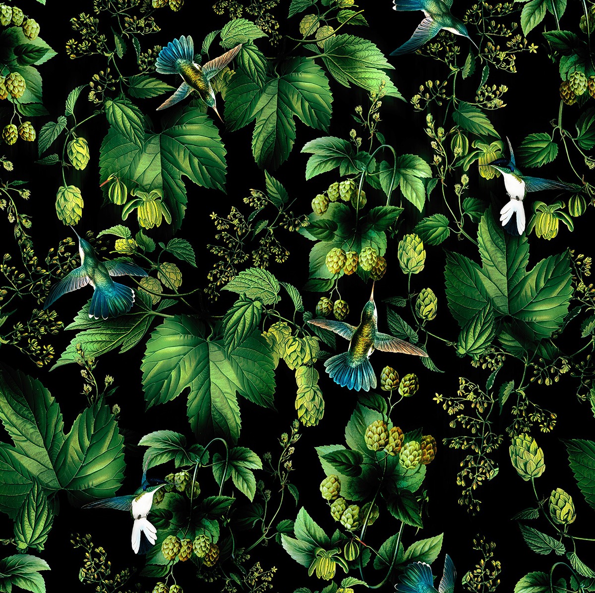 ILLUSTRATION  botanic lupus hummingbird beer print pattern