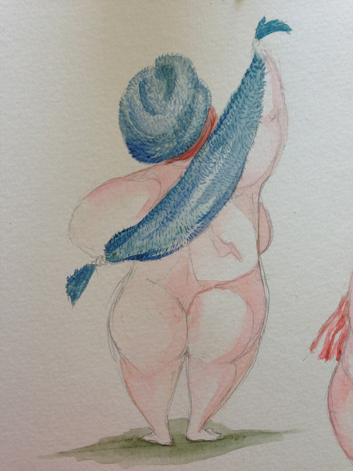fat  lady  WOMAN  women  girl  chubby  voluptuous soft feminine watercolor rough paper textured color