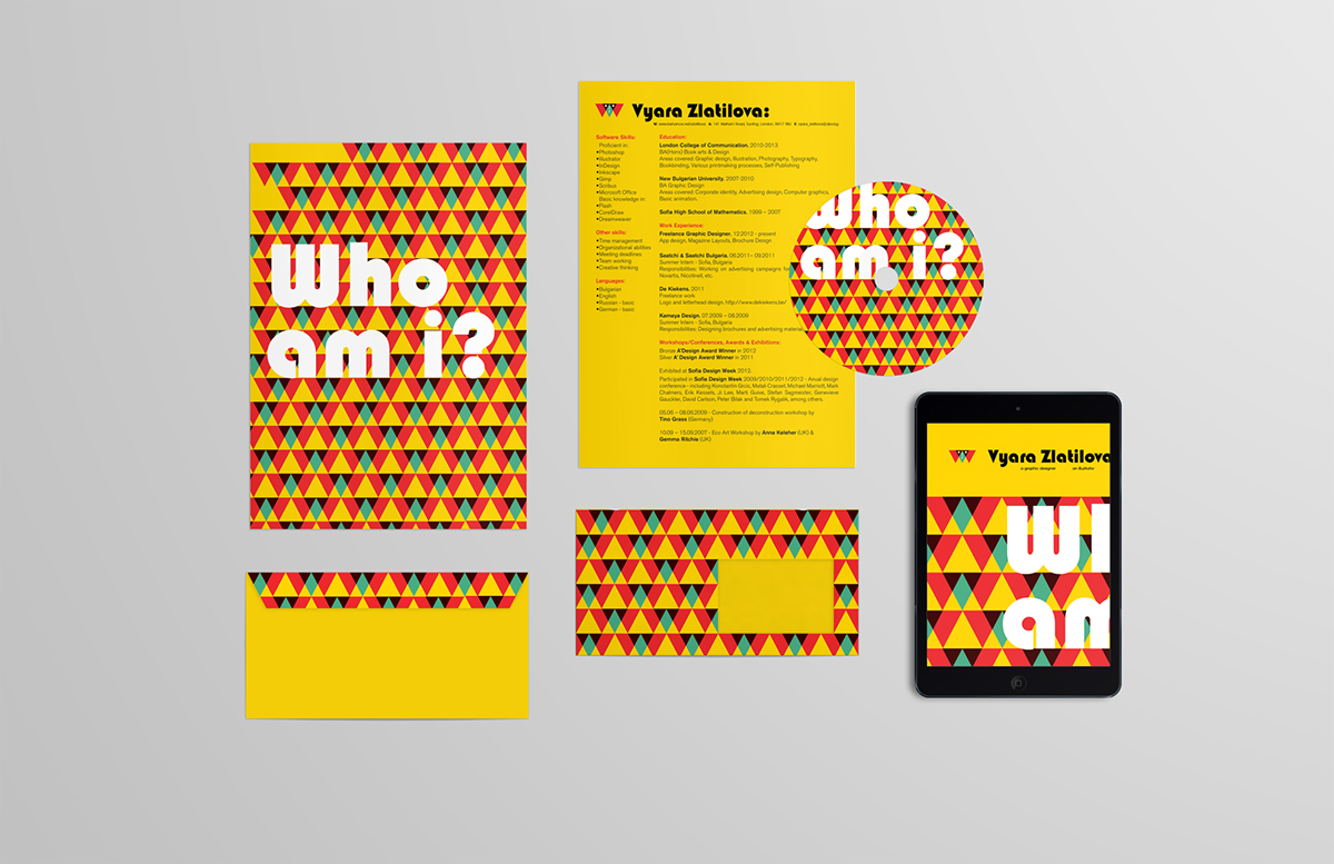 pattern self-promotion poster Web colors yellow bright CV design Logo Design