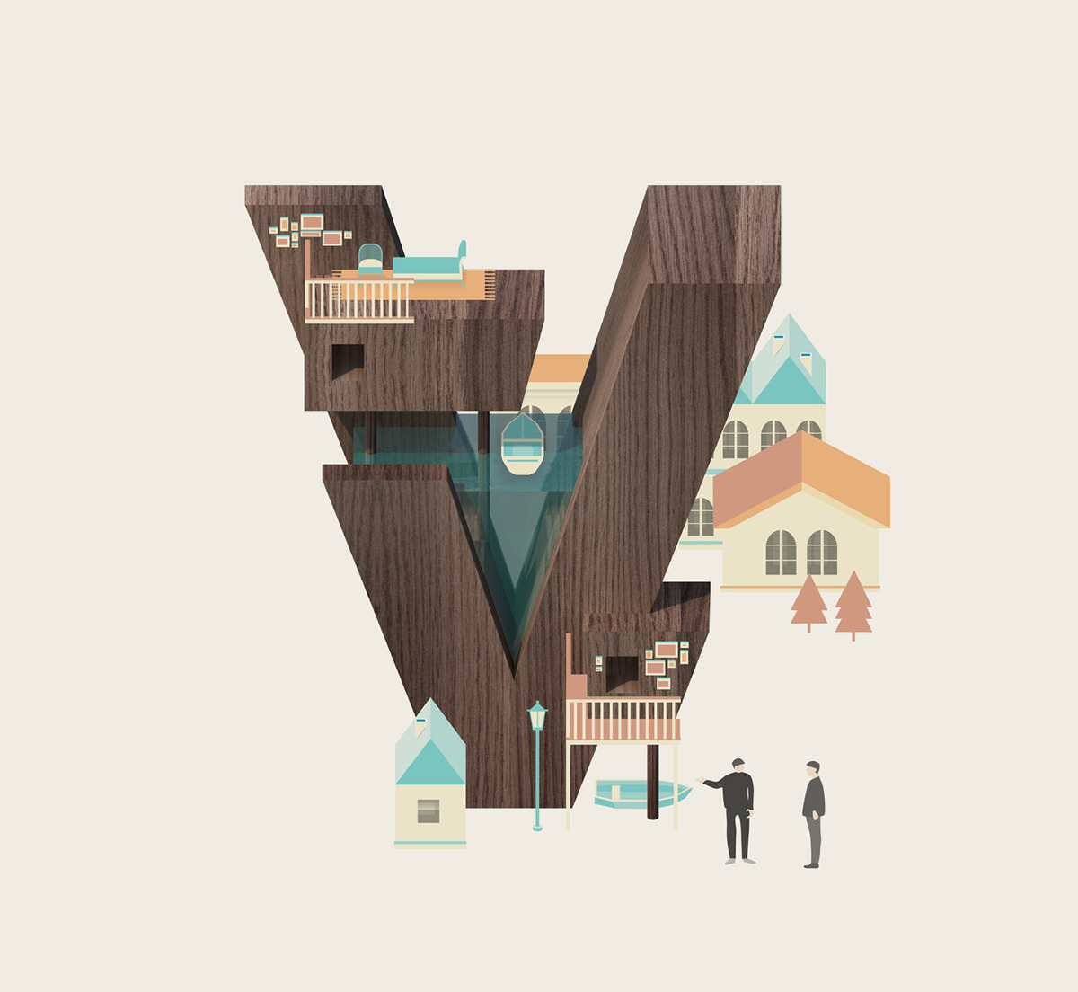 architectural type  architecture typography wooden lettering resort texture vector c4d