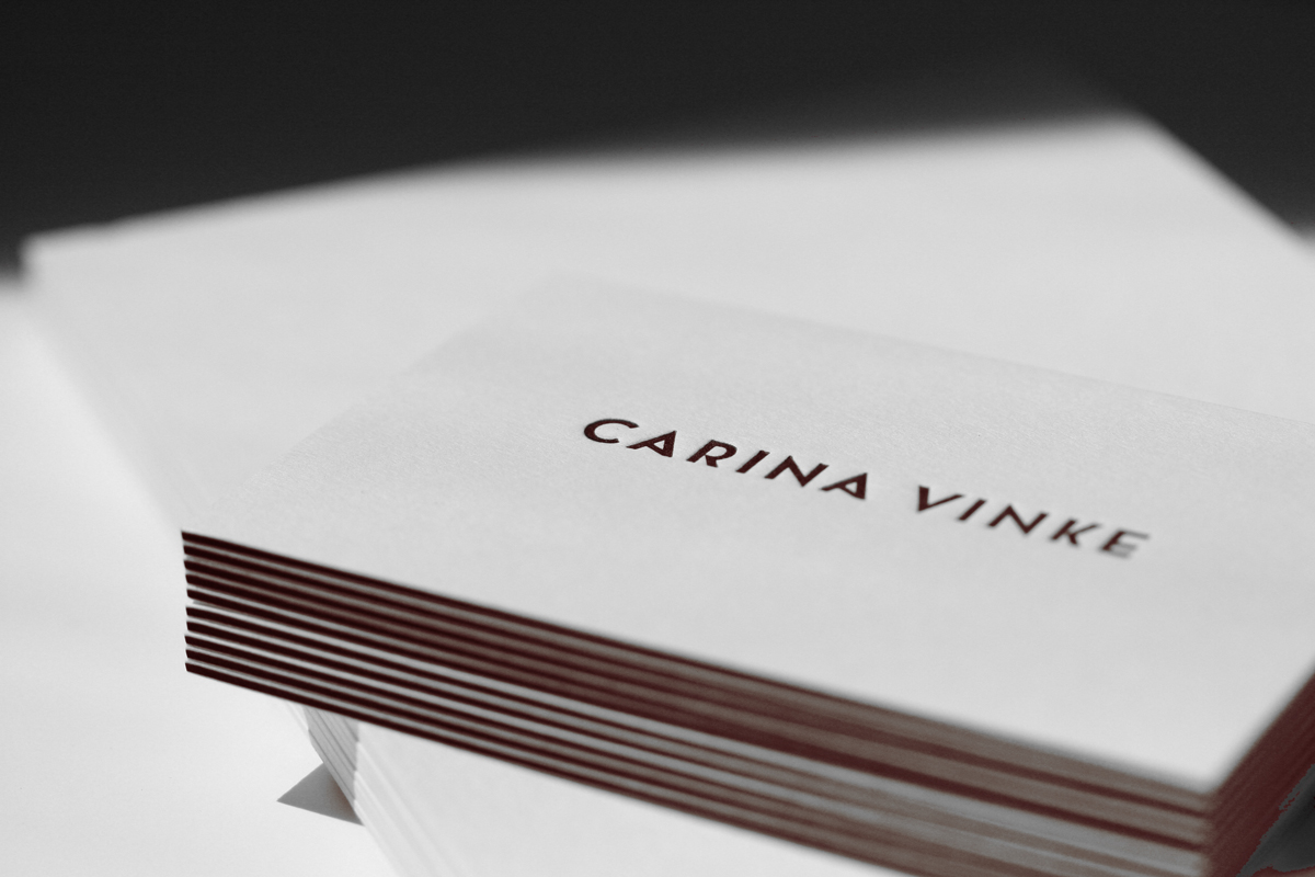letterpress business card minimalistic identity Personal Identity brown White carina vinke design cards colorplan triplex