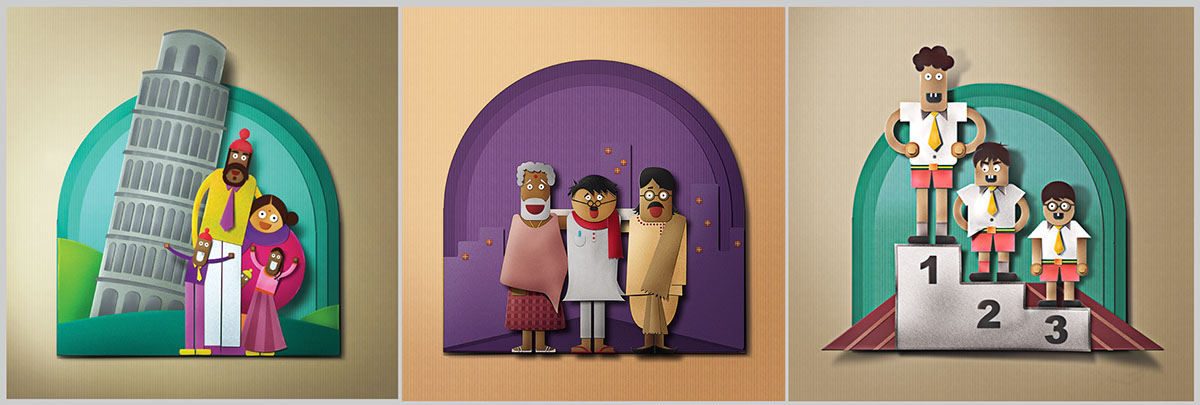 paper art vodafone  nasheet  Colorful Illustration 3D nasheet Character India campaign
