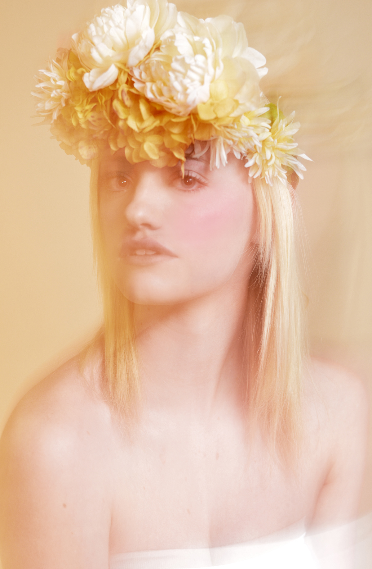 model beauty makeup eyes black and white studio colorad denver portrait headpiece floral wilhelmina