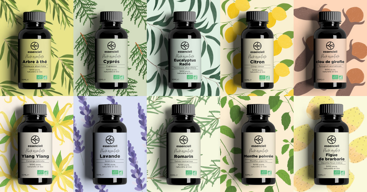 Aromatherapy branding  essential huiles logo Oils Packaging visual عربي