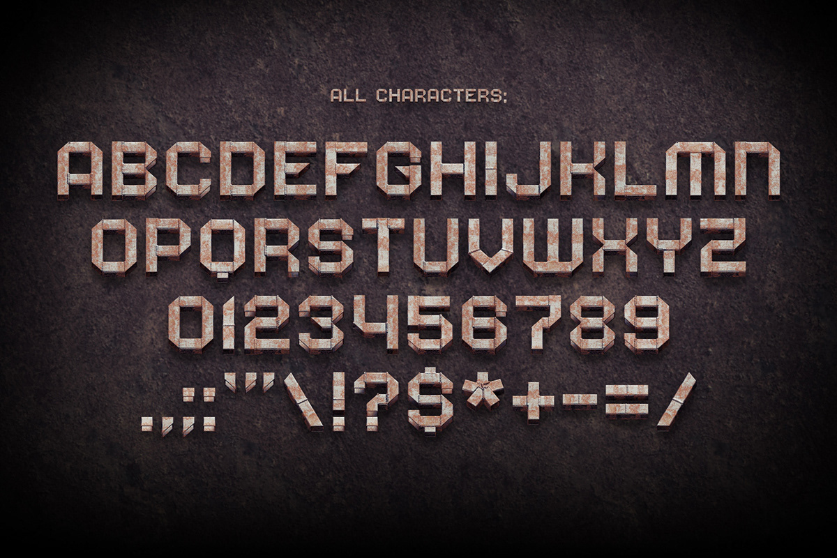 3D bitmap font lettering Render rust svg Typeface vintage weld