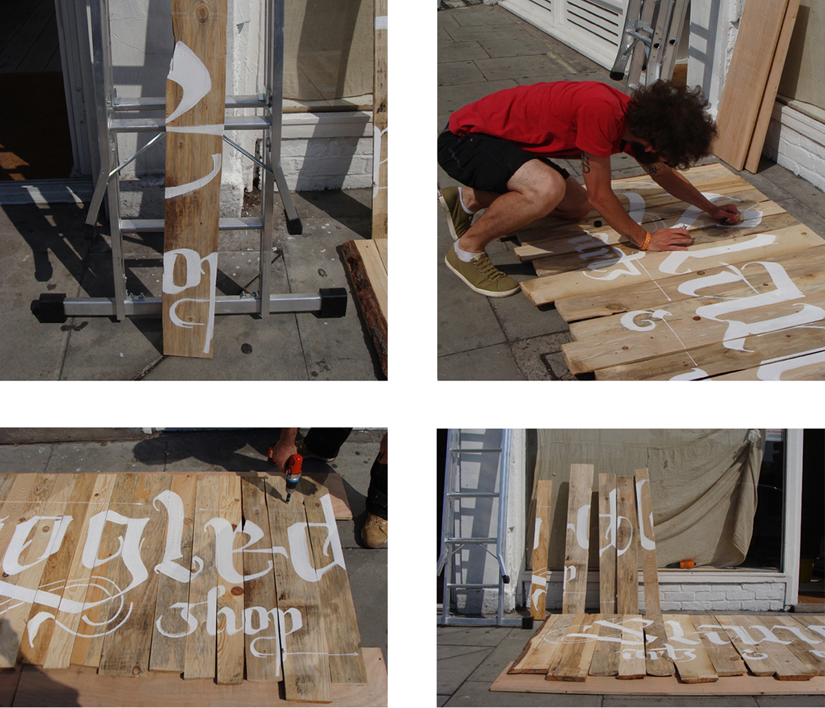 slanchogled london flak calligraphy hand letters signs labels tags bench mirror poem chalk farm road typography wood letters