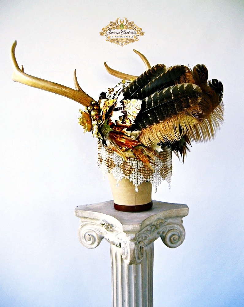 antlers headdress crown costume ritual pagan priestess witch crystals Assemblage Susan Tooker Spinning Castle Cosplay magick occult
