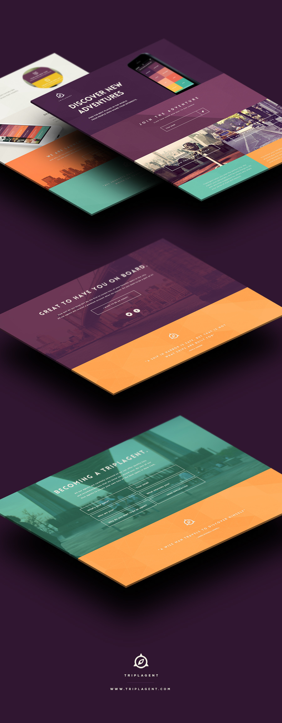 flat ui  mobile app colorful Travel brand identity user experience