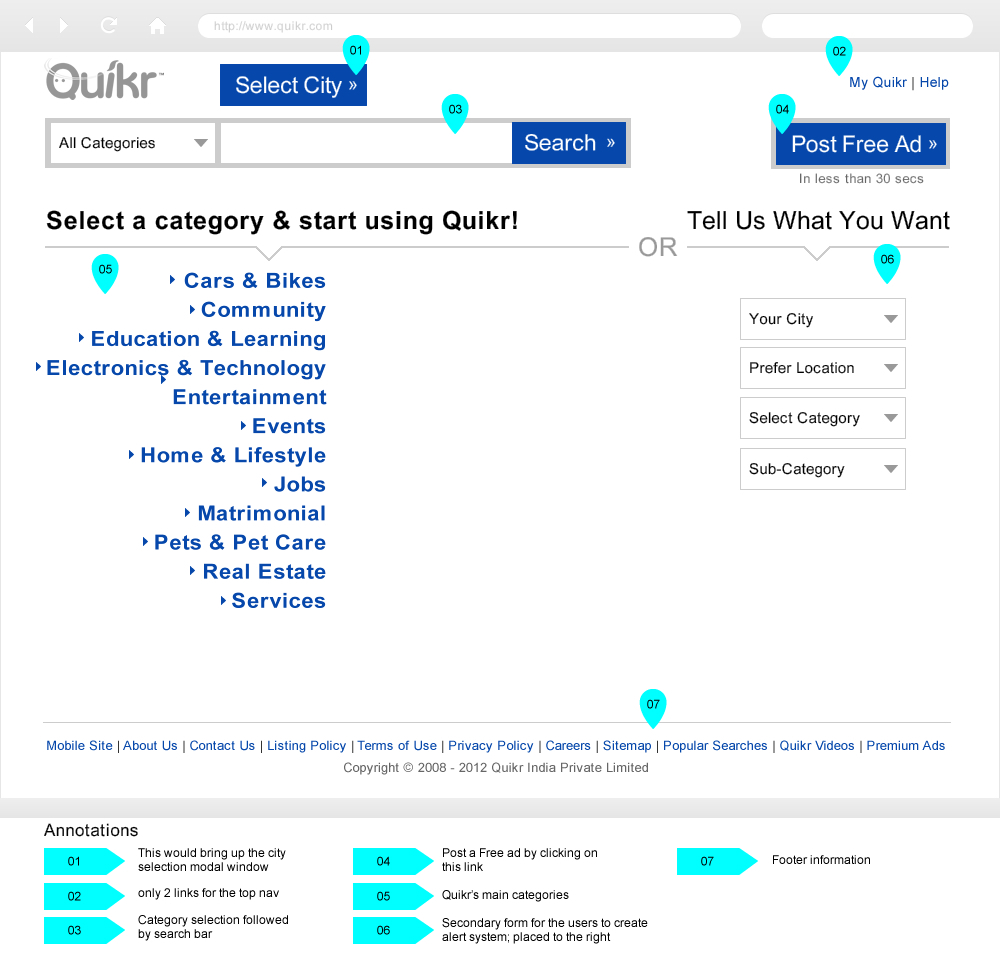 Quikr wireframe