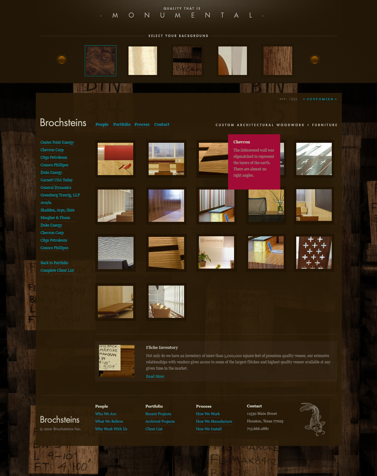 wood veneer exotic woods fabrication Mill work html5 AJAX css3 interface design portfolio