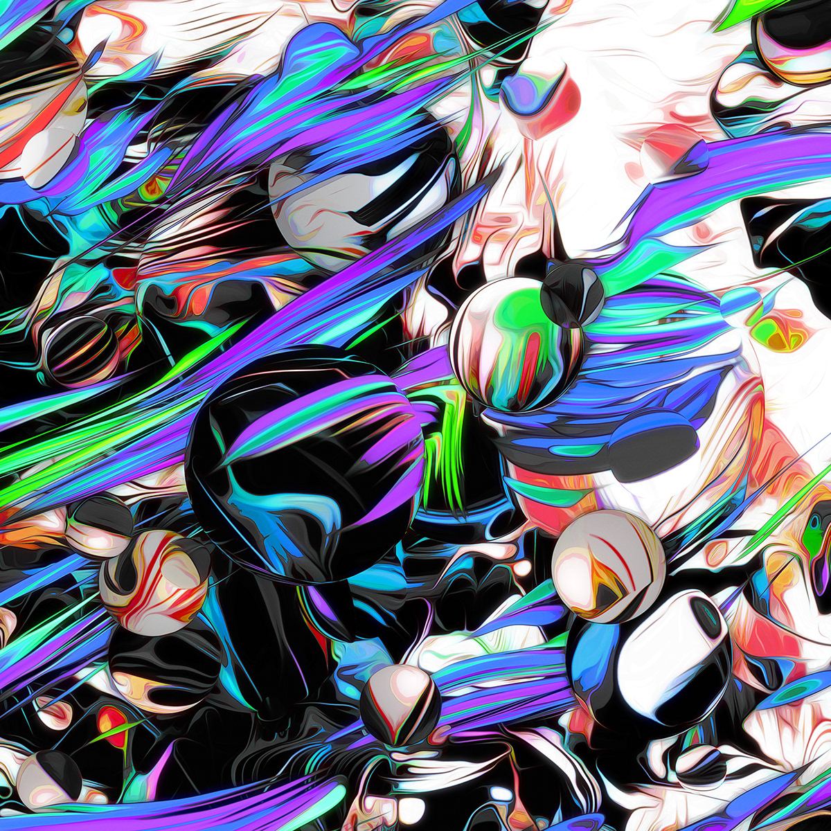 3D abstract flow Glitch neon paint shape Smudge