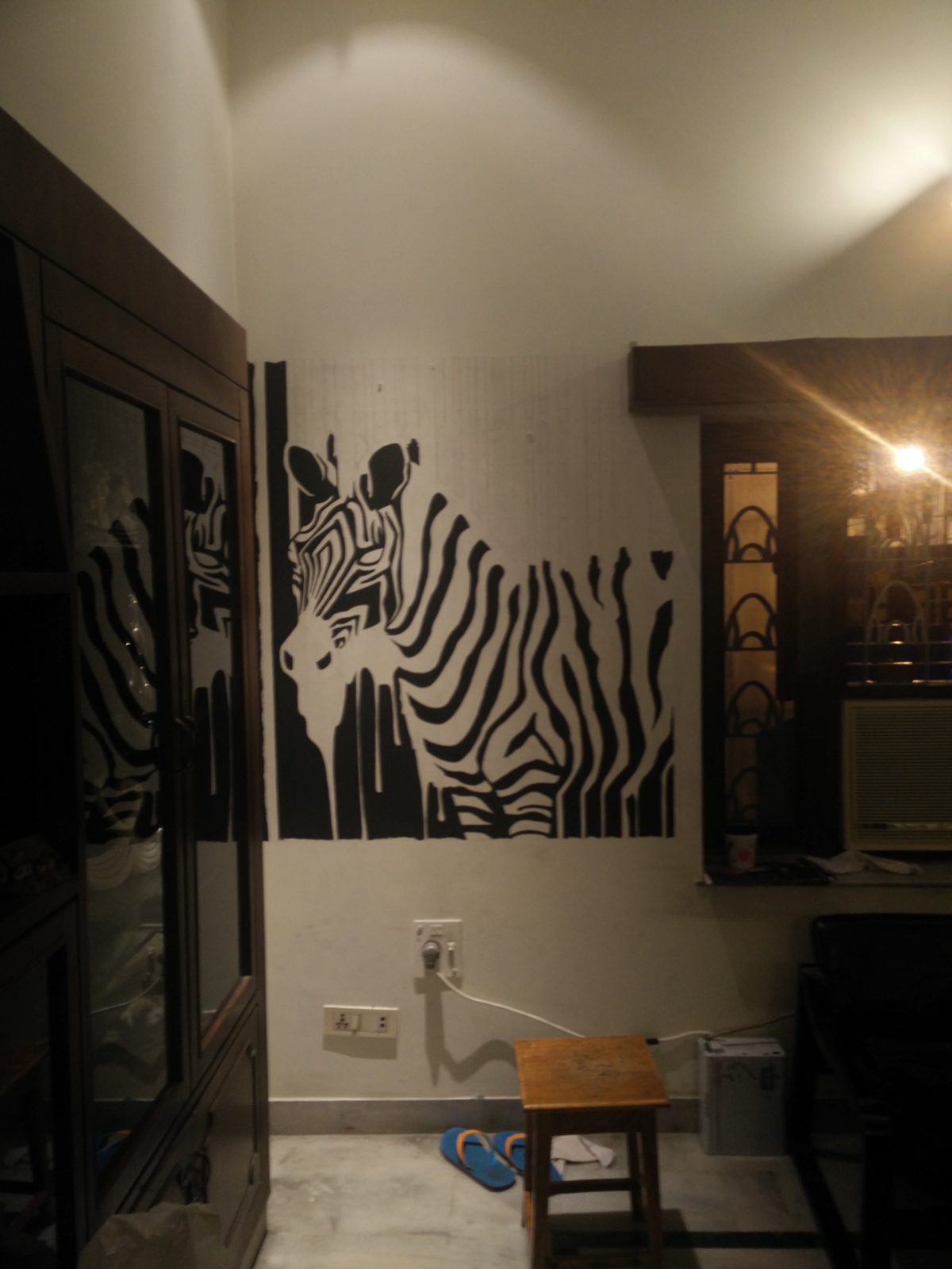 zebra barcode Mural Delhi Shreyansh gupta distemper animals black White negative spacing morph wall painting brush