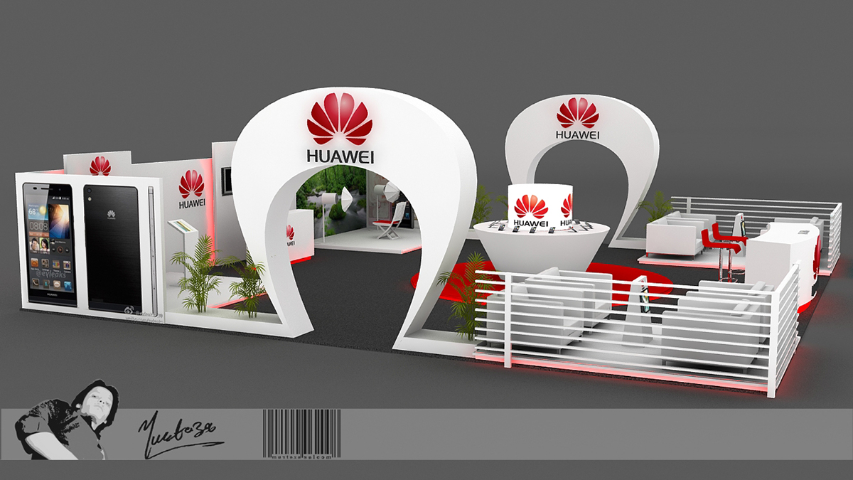huawei mobile new stall Kiosk 3D vray Interior color brand