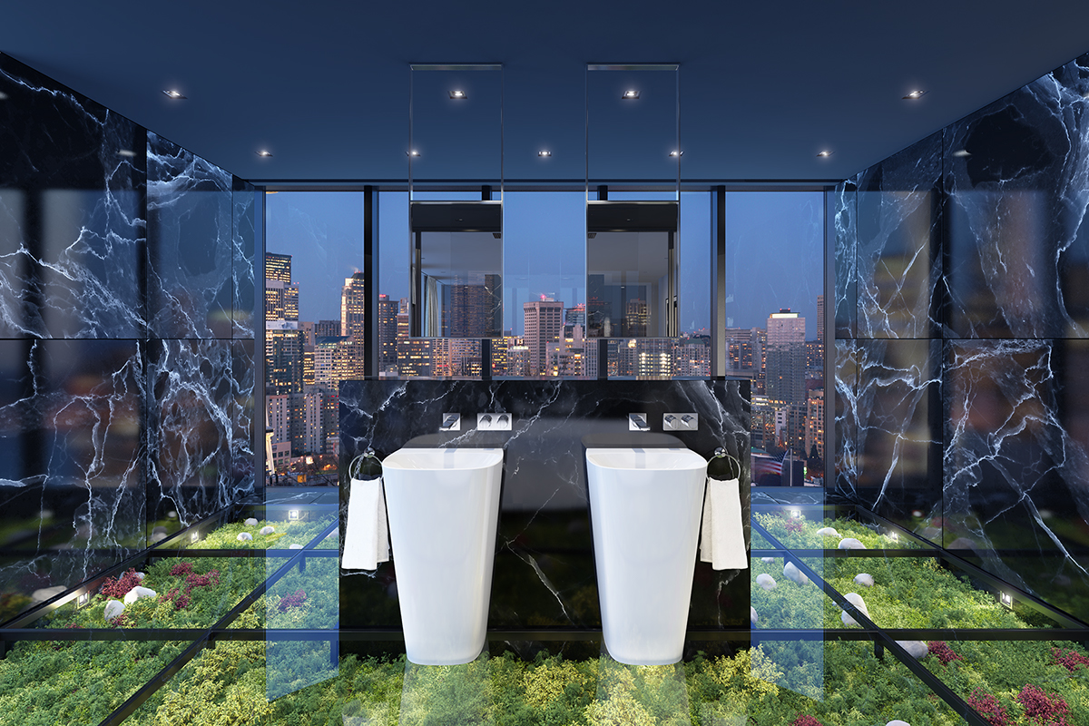 Interior bathroom design Competition contest luxury Marble New York apartment LOFT Condo Nature FLOOR glass great