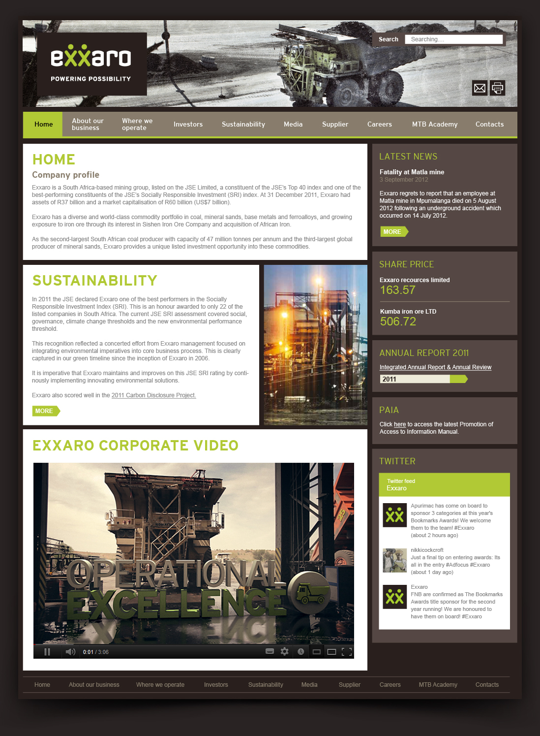 Exxaro Mining coal corporate tracking 3D FILMING Website mobile south africa johannesburg digital video infographic