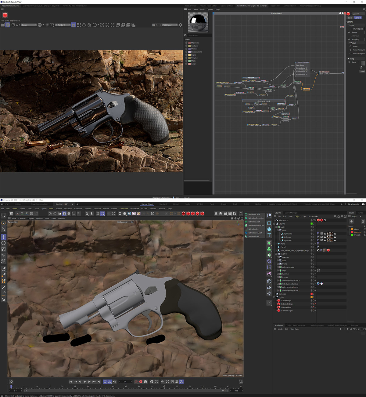 3D 3dmodel animation  c4d Gun motiongraphics redshift simulation title sequence