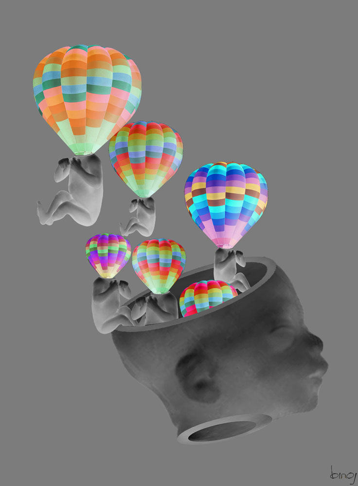 grey surreal digital art print tshirt brain conceptual