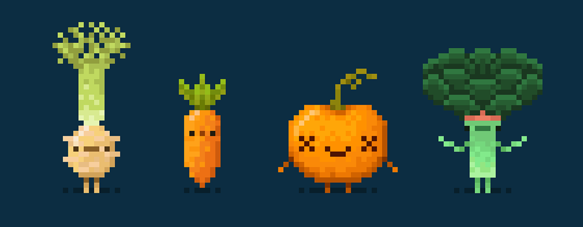 Pixel art pixel vegetables fruits characters gif
