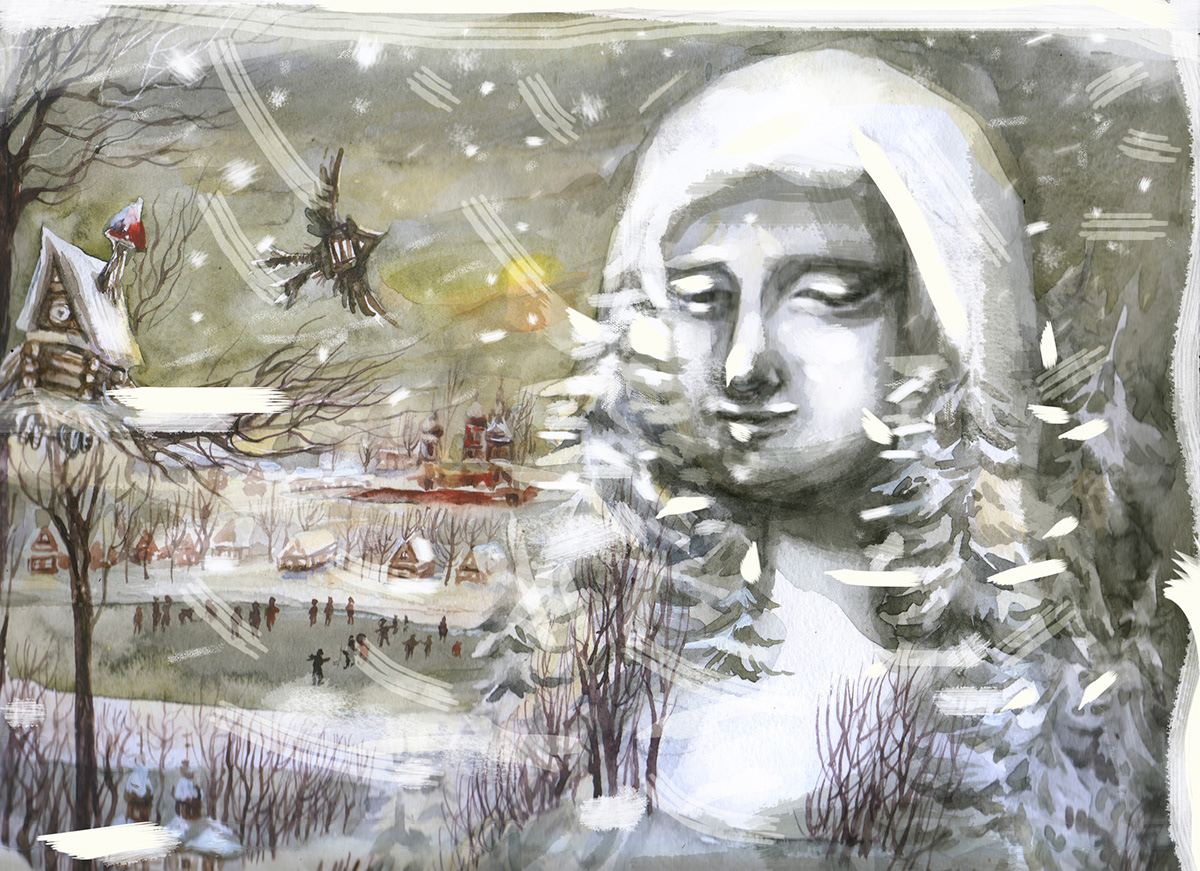 art Baba Yaga digital illustration Drawing  fairy tale fantasy Folklore Magic   winter witch