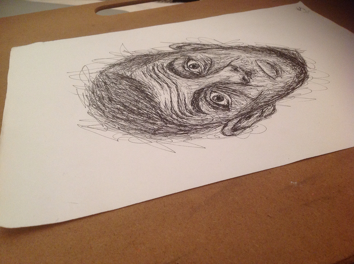 Mr Bean pen drawing art portrait detailed black and white