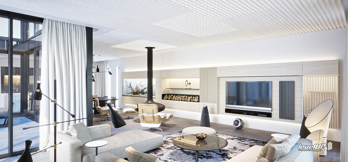White modern Bang & Olufsen contemporary Render vray Interior visualization