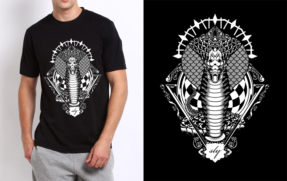 snake apparel vector black and white badass cool Detailed illustration shirt design